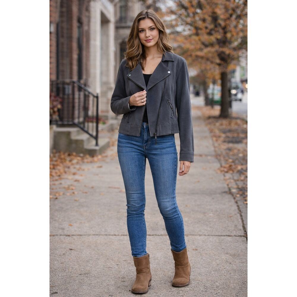 Marrakech Moto Jacket Gray Knit Asymmetrical Zip Cropped Women’s Size L